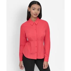 DKNY Women's Button-Front Collared Fitted BlousE Watermelon Sugar Size M 0111